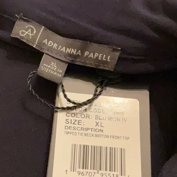 Adrianna Papell Dark Blue and White Tie Front Blouse with Sailor Collar - Picture 4 of 4